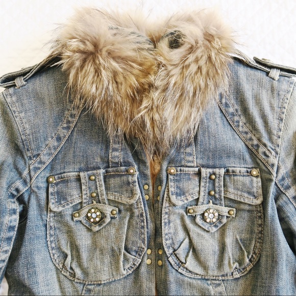 Gizia Denim Coat w/ real fur - Picture 11 of 15
